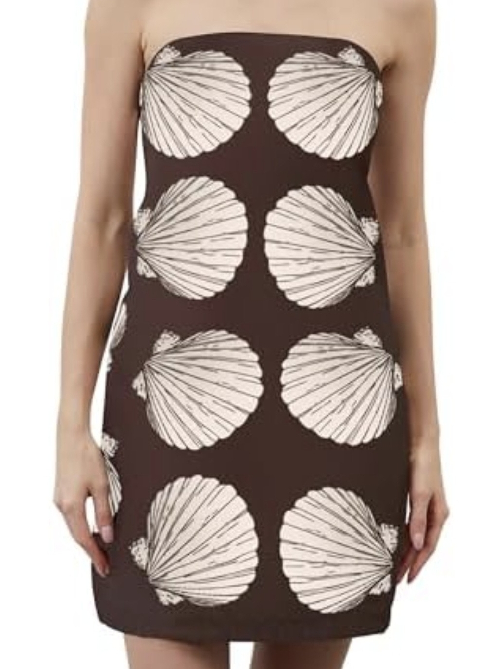 NWT Strapless Shell Print Tube Dress in Brown and Cream  (0072)